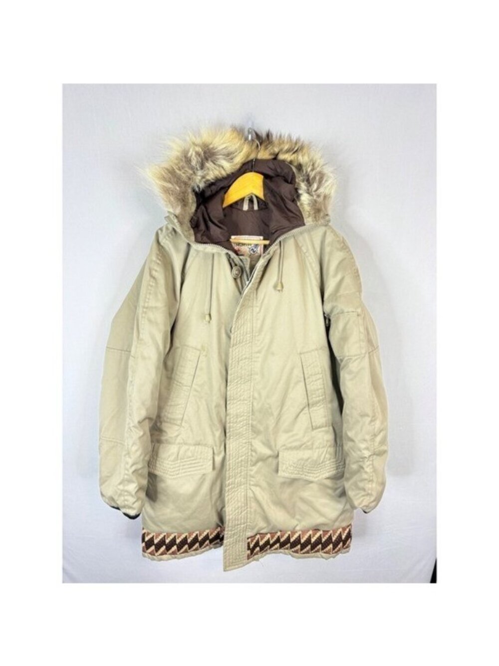 Vintage Canada North Down Parka Faux Fur Hood Tan Mens Size 40 Heavy Winter Coat